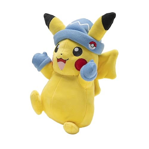 Pokémon 8' Pikachu Holiday Christmas Plush with Santa Hat & Mittens Accessory - Officially Licensed - Generation 1 - Stuffed Animal Toy Figure - Stocking Stuffer Gift Kids, Boys, Girls - 2+