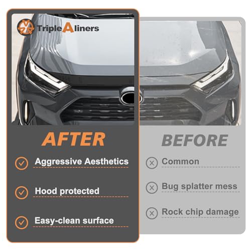 Image of TripleAliners Hood Bug Deflector Protector for 2019-2025 Toyota RAV4 | Hood Protector, Bug Deflector Shield Replacement, Flexible TPE Material, Easy to Install, Upgraded adhesion