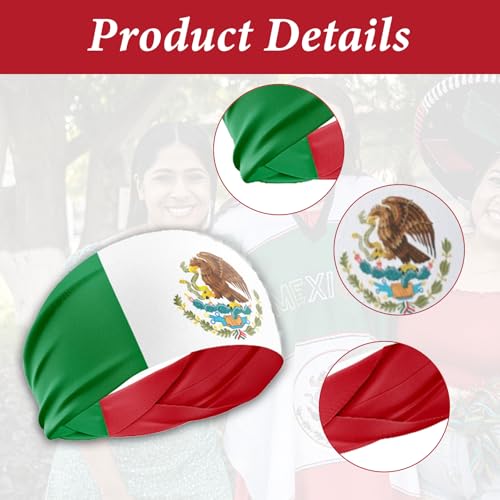 Image of Mexican Flag Headband, 2 Pack, Red, White, Green, One Size Fits Most, 6*106cm, Men, Women, Sports Enthusiasts, Unisex Adults, Soft Polyester, Perfect for Sports, Workouts, and Events