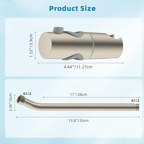Hibbent Shower Slide Bar with Handheld Shower Head Holder, Stainless Steel Shower Arm Extension Sliding Bar, Height & Angle Adjustment Showerhead Holder, Brushed Nickel - image 8