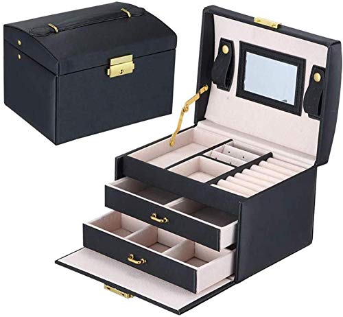 Preisvergleich Produktbild YYANG Schmuckschatulle Schmuck Organizer Abschließbare Schmuckschatulle Mit Spiegel Tragbare Reisetasche Für Ringe Ohrringe Halsketten Geschenk,Black