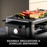 WMF Master Raclette Grill mit Keramikpfännchen und Schiebern, Raclette 8 Personen, 1500 W, mit Ablage, variable Temperaturkontrolle, antihaftbeschichtet, spülmaschinengeeignet, edelstahl schwarz matt – Ansicht 2