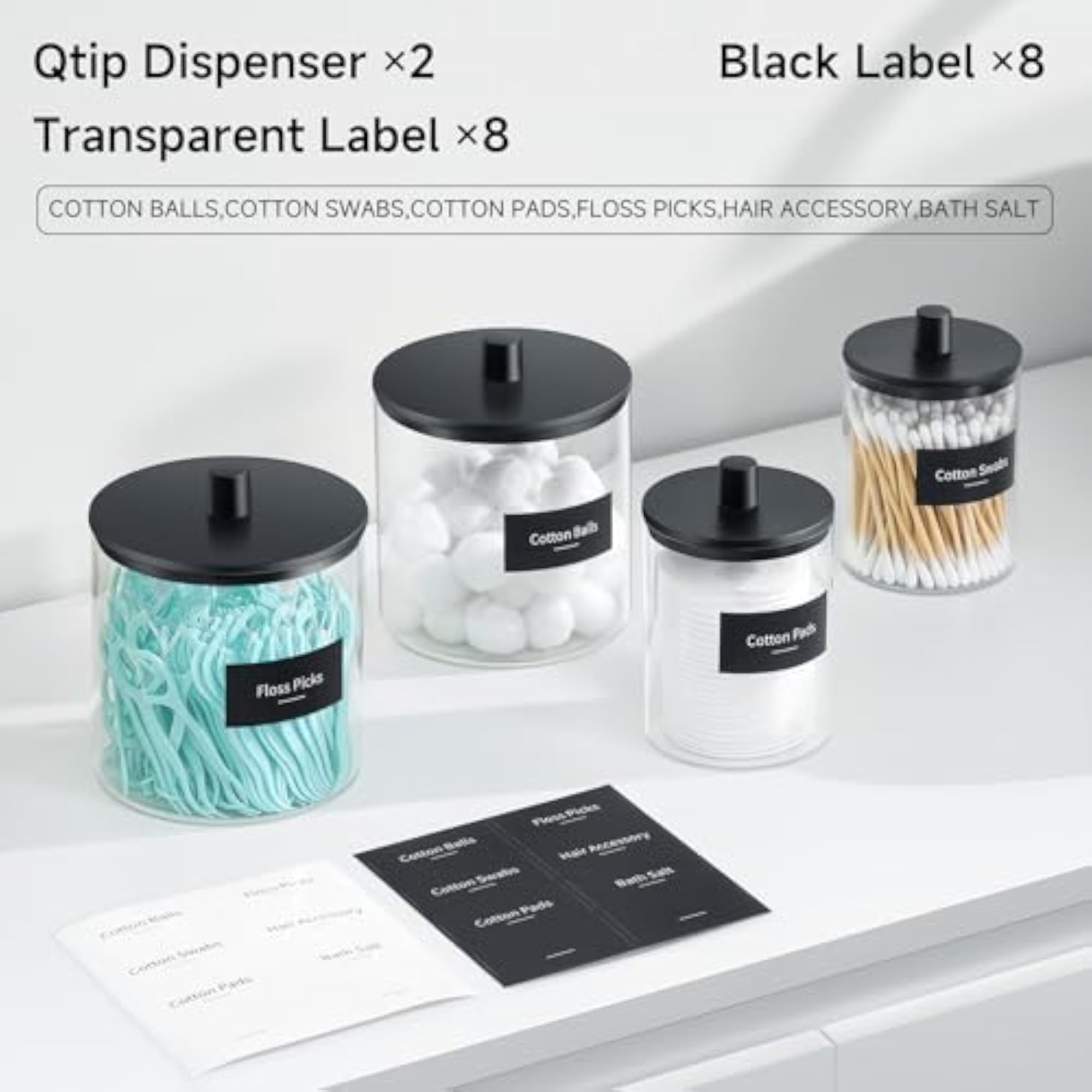 Glass Qtip Holder Dispenser, 24 oz Clear Canister Jar