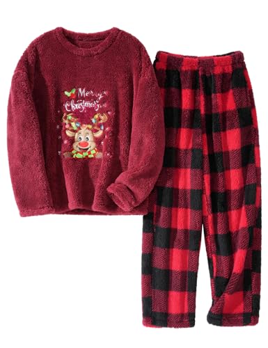 UMIPUBO Pyjama de Noël Femme Hiver Polaire Ensemble de Pyjama Pilou Chaud et Doux Vêtements de Nuit 2 Pièces Combinaison Christmas Manche Longues Wear...
