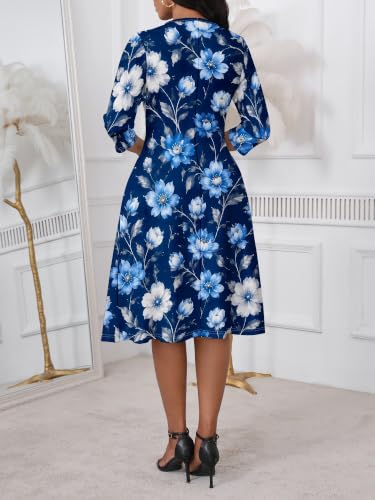 Image of PinkPatty Women's Casual 3 /4 Sleeve Midi Dresses Fit and Flare Church Work Dress with Pockets