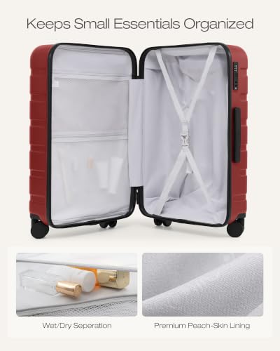 Image of Coolife Luggage Set, Lightweight Durable Hardshell, 3 piece, Deep Red | Upgraded Polycarbonate Shell Suitcase,360 Spinner Double Wheels,Expandable(20''only),Tsa Lock,Aluminum Handle,Nested Design