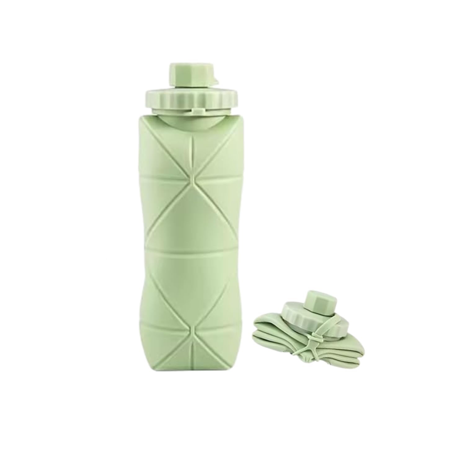 Silicon Water Bottle 600ml Silicone Collapsible Travel BPA Free Leakproof Lightweight for Gym Bottles Reusable (Color And Design Sent As Per Stock)-picture-21