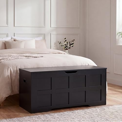 Vida Designs Storage Ottoman Bench | Black | 100W cm | Shaker Style | Cut-Out Handle | Easy Assembly | Blanket Box | Modern Bedroom Living Room Hallway Furniture Storage Toy Box Unit