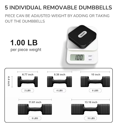 Image of 5-in-1 Adjustable Dumbbell Set for Women Men 10 lb Each | Dumbbells Set of 2, Free Weight Set at Home Gym, Locking /TPU Soft Handle Strength Training Weight Loss