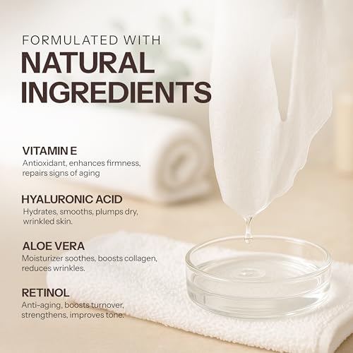 Image of Skin 2.0 Retinol & Vitamin E Sheet Mask - Anti-Aging, Acne Scar & Hyperpigmentation - Hydrating, Dermatologist Tested Korean Skincare - Clean Beauty, Cruelty-Free, All Skin Types - 5 Masks