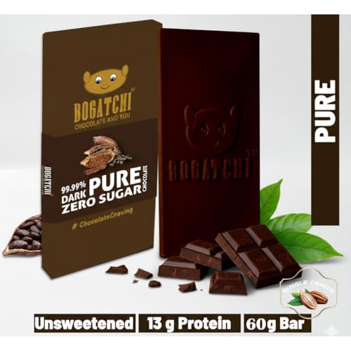 Image of BOGATCHI 99% Dark Chocolate Bar 60g - Zero Sugar & Unsweetened Pure Cocoa | Single Origin Premium Dark Chocolate | Rich in Antioxidants | Keto Chocolate | Healthy Bitter Chocolate (Pack of 3)