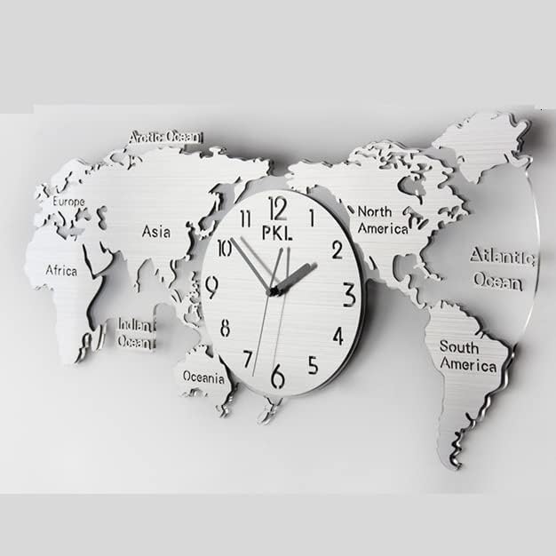 Miniatura 9 de Reloj de pared moderno y silencioso para sala de estar creativo de lujo con mapa del mundo, relojes de pared, decoración del hogar, reloj de pared,
