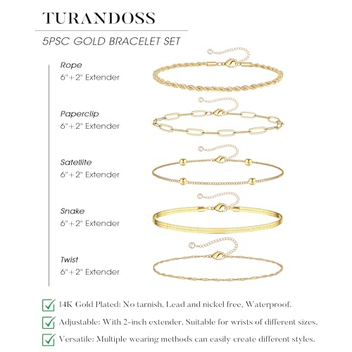 Turandoss Gold Bracelets for Women, 14K Gold Plated Bracelet Stacks - image 8