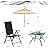PHI VILLA 5 Piece Patio Dining Set with 10FT Umbrella (Beige), Outdoor Table and Chairs Set with Patio Folding Dining Chairs & Metal Square Dining Table for Yard Garden Deck