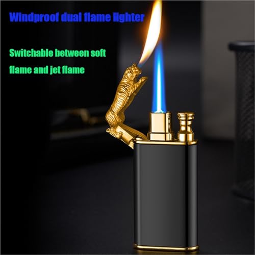 Encendedor de metal a butano antiviento con llama dual miniatura 2