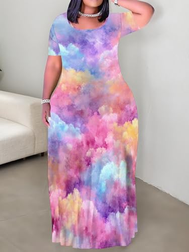 Image of Plus Size Maxi Dresses for Curvy Women T-Shirt Summer Sun Dresses Loose Fit