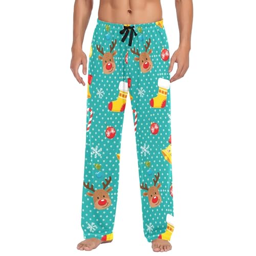 Men's Pajama Bottom Christmas Reindeer Snowflakes Cotton Pajama Pants Drawstring Sleepwear Long Pants Pockets - Main Image