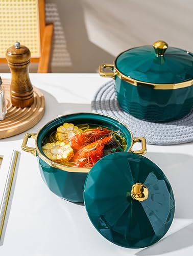 CVQWRJH Ceramic soup tureen with lid,Bone China Soup Tureen with lid,Porcelain Soup Tureen Ceramic Tureen with Lid for Restaurant Home Kitchen Decoration, Microwave and Dishwasher Safe,1800ml