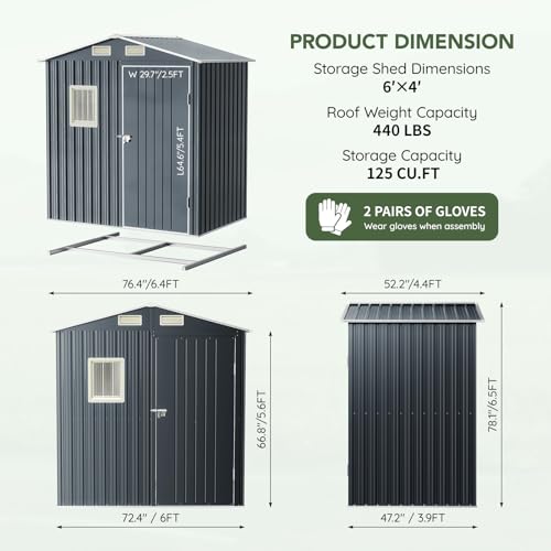 Image of Update Version 6x4 FT Outdoor Metal Storage Shed, Single Door, 1 Clear Window, Tool Shed for Garden, Patio, Backyard Brown
