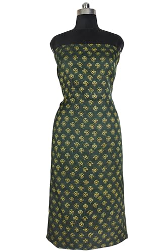 Image of Ethnics of Kutch Women's Ajrakh Modal Silk Natural Dye Hand Block Print Unstitched Kurta Fabric Mtr Length (2.5 Mtrs - Green 17101C)