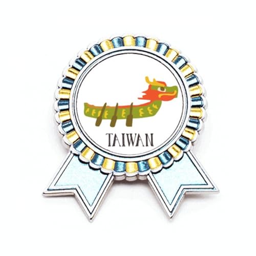 Broche bateau dragon chinois en métal taille M, badge vêtement voyage Taiwan