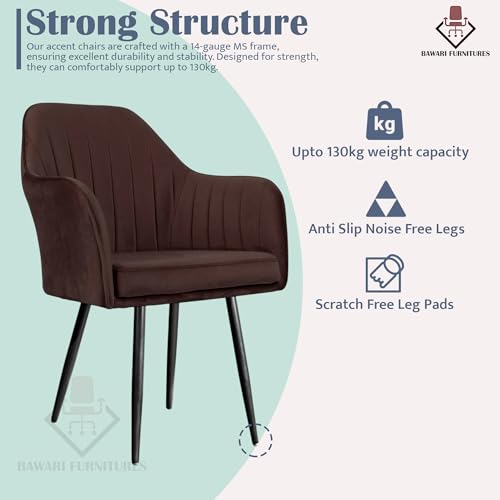Image of Set of 2 Accent Chair for Living Room | Modern Armchair in Soft Velvet Fabric with Sturdy Legs | Premium Chair for Home Living Room Bedroom Restaurent | (Black Legs, Dark Brown)