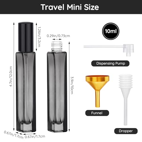 Segbeauty 0.34oz Empty Glass Travel Perfume Bottles Refillable, 5pcs 10ml Mini Spray Bottle with Perfume Refill Kit, Black Travel Cologne Sprayer, Small Glass Cologne Atomizer Spray Bottle Fragrance4