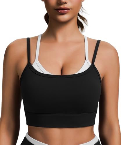 SEASUM Womens Color Block Layered Look Sports Bra Tank Top Black Small - image 4