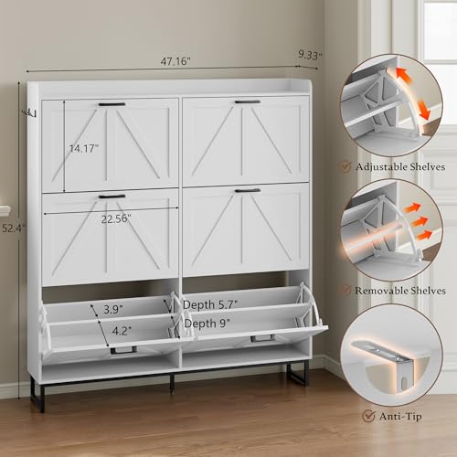 Image of BORNOON Shoe Cabinet with 6 Flip Drawers Narrow Shoe Storage Cabinet Organizer Wooden Freestanding Shoe Rack Hidden Slim Shoes Storage Cabinet for Entryway, Hallway, Living Room, Bedroom