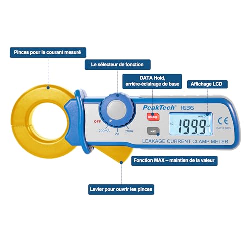 Pince ampèremétrique de courant de fuite AC PeakTech 1636 pour mesure précise - 6