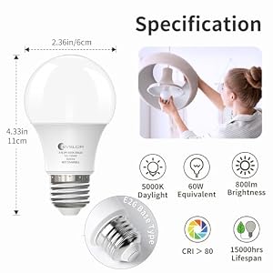 evelor 6-Pack A19 LED Light Bulbs, 60 Watt Equivalent, Daylight 5000K — photo 2 of 6