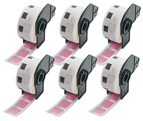 BETCKEY - 6 Rolls DK-11221 Colored Labels, 23mm x 23mm, Black on Pink, 6000 Square Labels Using for QL Label Printers
