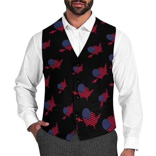 Flighing Back to U.S. Novelty Men's Suit Vest Casual Formal Dress Vests Business Waistcoat