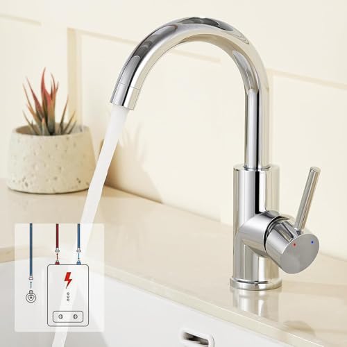 Auralum Niederdruck Armatur Bad 360 schwenkbarer Wasserhahn mit 3 Anschlüssen geeignet für Boiler & Untertischgerät Messing verchromt langlebige Keramikkartusche Strahlregler abnehmbar