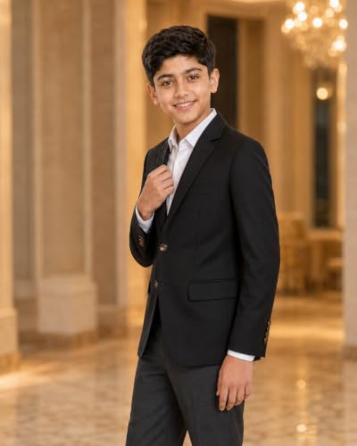Image of SaintX Kids Boys Tailored Premium Coat Blazer | 4-Way Stretchable Wrinkle Free Fabric | Fully Lined | Slim Fit | Versatile Formal & Casual Jacket for Boys (1-14 Years KB01)
