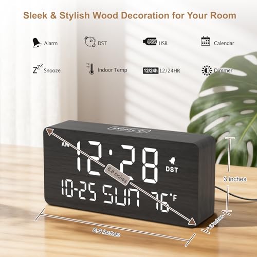 DreamSky Wooden Digital Alarm Clocks for Bedrooms with Date & Day of Week - Image 2