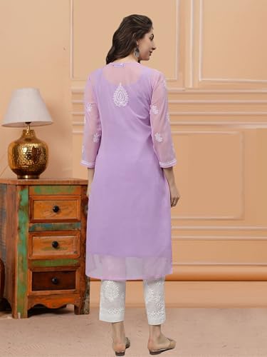 Image of Seva Chikan Hand Embroidered Lucknowi Chikankari Georgette Kurta with Inner Slip SCL4711