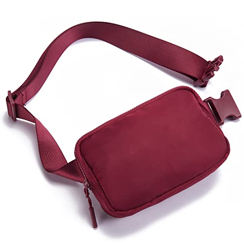 Telena Riñonera Deporte Moda para Hombre y Mujer, Bolsa de Pecho Bandolera con Correa Ajustable, Color Rojo Vino, Small, Bolsillo en el Pecho