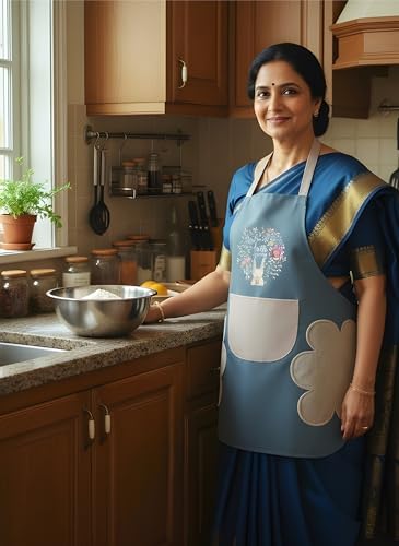 Image of VELVERI 1PACK Waterproof Cooking Apron for Women Men with Big Front Pocket Hand-Wiping Towel | Floral Rabbit Graphic Design | Oil Proof Chef Bib for Home Baking Grilling