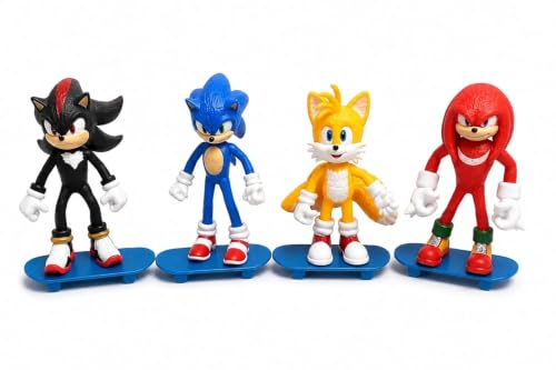 Image of Sonic Action Figures Set of 4 with Skateboards | Sonic, Shadow, Tails & Knuckles Characters | PVC Collectible Toys for Kids, Birthday Gift & Decoration (13 cm)