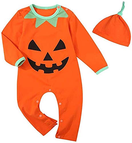 Baby Boys Girls Halloween Outfit Set Funny Halloween Long Sleeve Romper with Hat