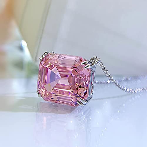 Yunkai Sterling Silver Diamond Necklaces For Women, Emerald Cut 14X16Mm 9Ct Lab Simulated Pink Diamond Pendant 14K White Gold Plated Jewelry Gifts For Her Birthday Mothers Day Christmas Gift #TOP2