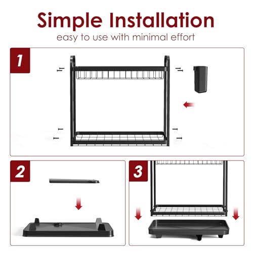 Kitsure Dish Drainer Rack - Space-Saving Dish Drainer, Dish Racks for Kitchen Counter, Stainless Steel Kitchen Drying Rack with a Cutlery Holder, 2-Tiers, Black - Image 5