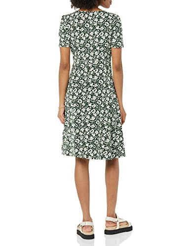 Image of Amazon Essentials Women's Short Sleeve V-Neck Gathered Flattering Fit and Flare Dress