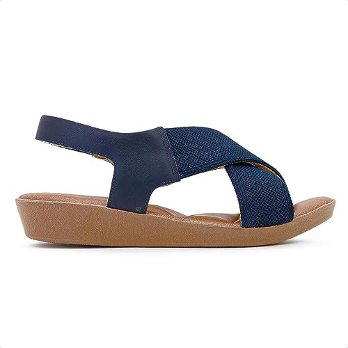 Sandália Usaflex Plataforma Elástico Tiras Cruzadas Feminina (34, Azul)