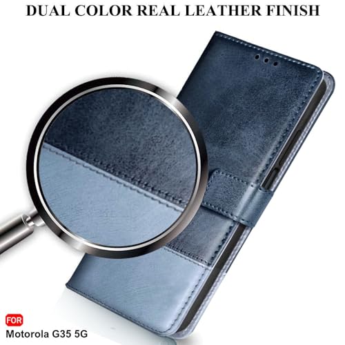 Image of TheGiftKart Flip Back Cover Case for Motorola Moto G35 5G | Dual-Color Leather Finish | Inbuilt Stand & Pockets | Wallet Style Flip Back Case for Moto G35 5G (Faux Leather, Blue & Sky)