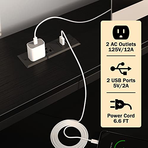 55" Computer Desk With Power Outlet & Usb Ports, Heavy Duty Desk With Hutch Keyboard Tray, Home Office Desks With Shelves Monitor Stand, Study Table Writing Desk Workstation, Easy To Assemble, Black #TOP3