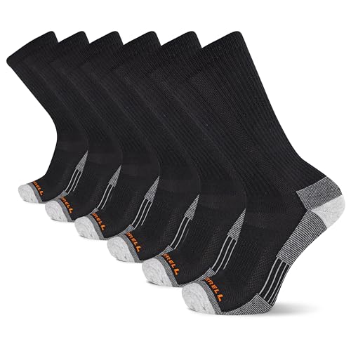 Merrell Recycled Cushion Crew Sock 6 Pair Pack, Black, Small