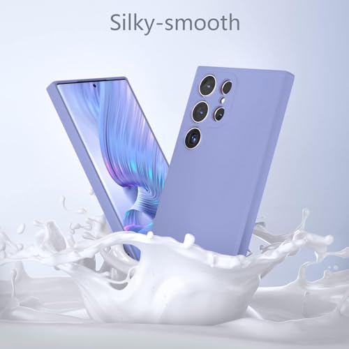 Image of Elzzi for Samsung Galaxy S23 Ultra Phone Case Liquid Silicone, Cute Thin Slim Soft Rubber TPU Plain Smooth Gel Back Cover for Women Girl Men, Matte Solid Protective & Shockproof Bumper Lavender Gray