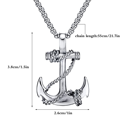 JKJF 2 Pcs Anchor Necklace Vintage Navy Nautical Pirate Chain Necklace Cool Stainless Steel Pendant Necklace Goth Punk Rock Hip Hop Necklace for Men - Black Silver2
